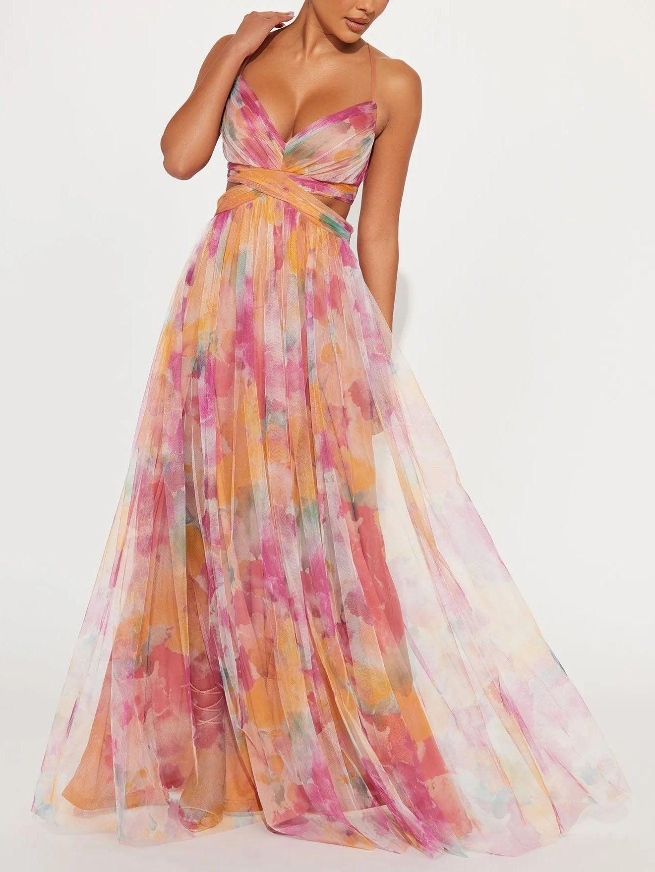 Esther | Women's Spaghetti Strap Floral Maxi Dress
