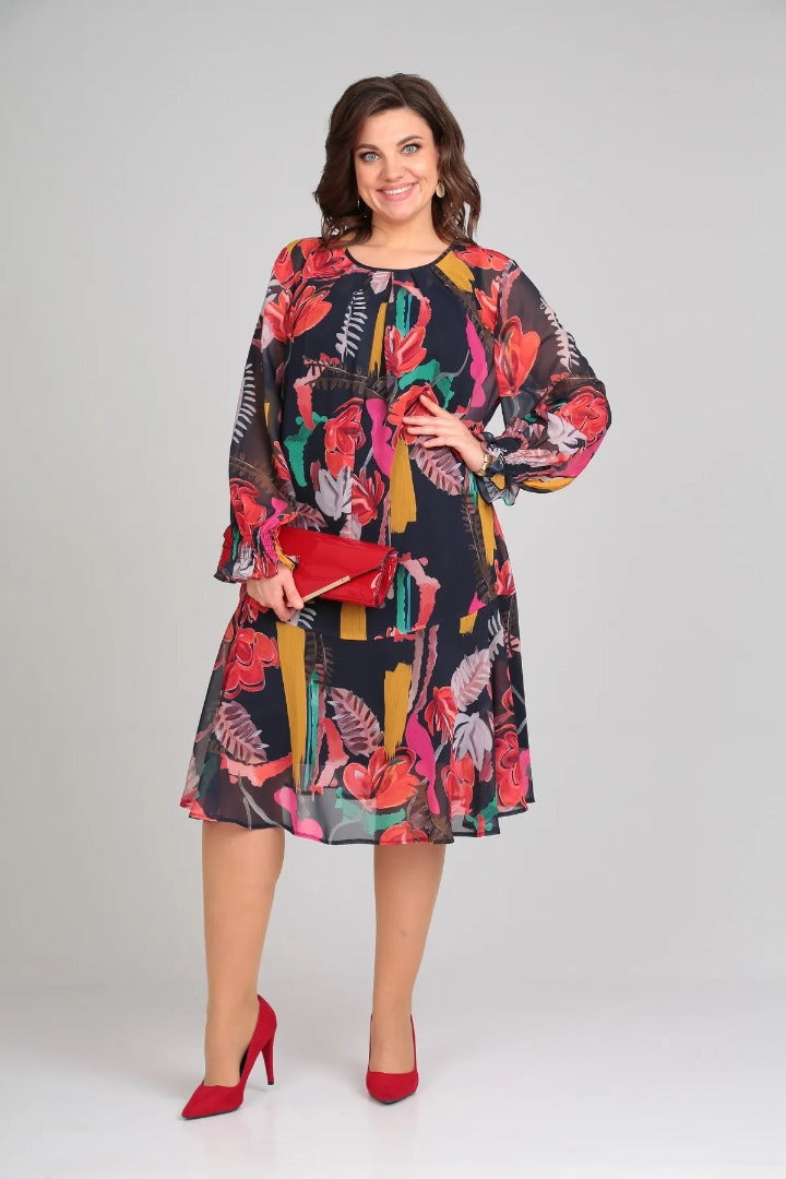 Miranda | Women's Long Sleeve A-Line Midi Dress