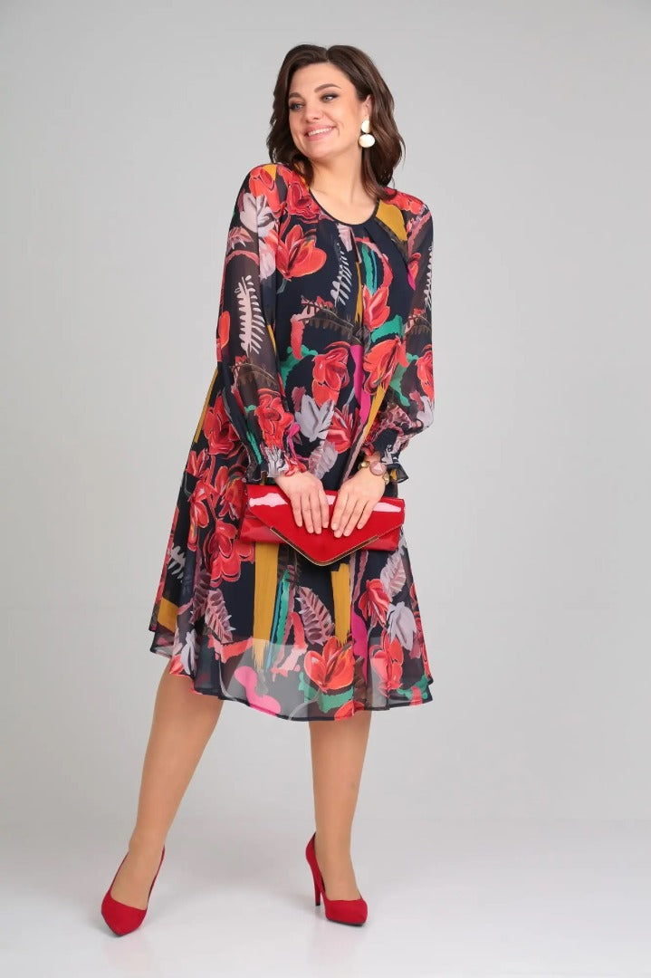 Miranda | Women's Long Sleeve A-Line Midi Dress