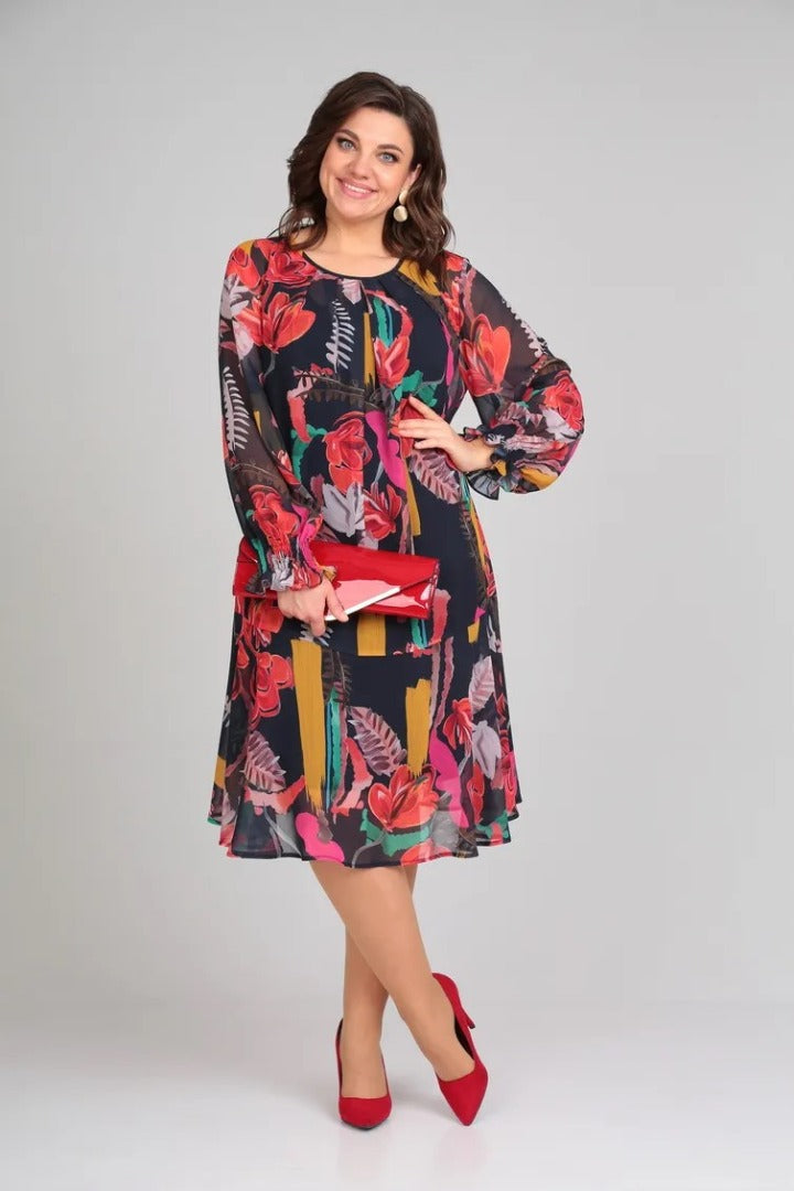 Miranda | Women's Long Sleeve A-Line Midi Dress