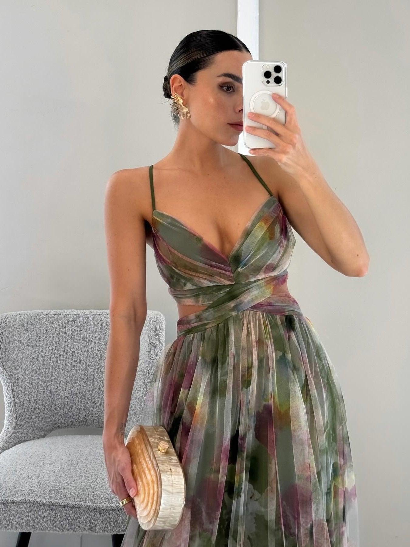 Esther | Women's Spaghetti Strap Floral Maxi Dress